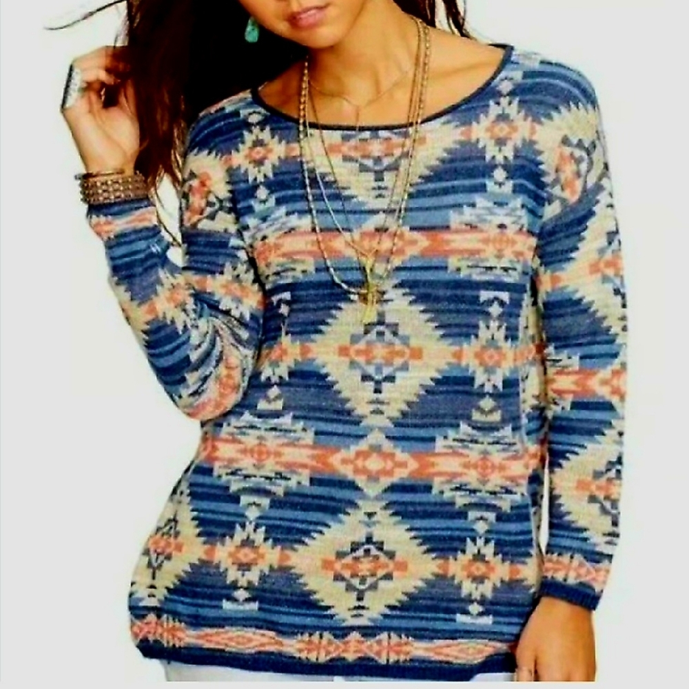 Denim & Supply Ralph Lauren  Southwestern Print Crew Neck Sweater Womens Medium